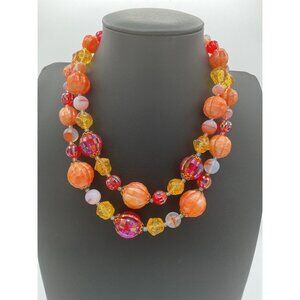 Vintage Multicolor Beaded Necklace With Double Strand Design & Adjustable Length